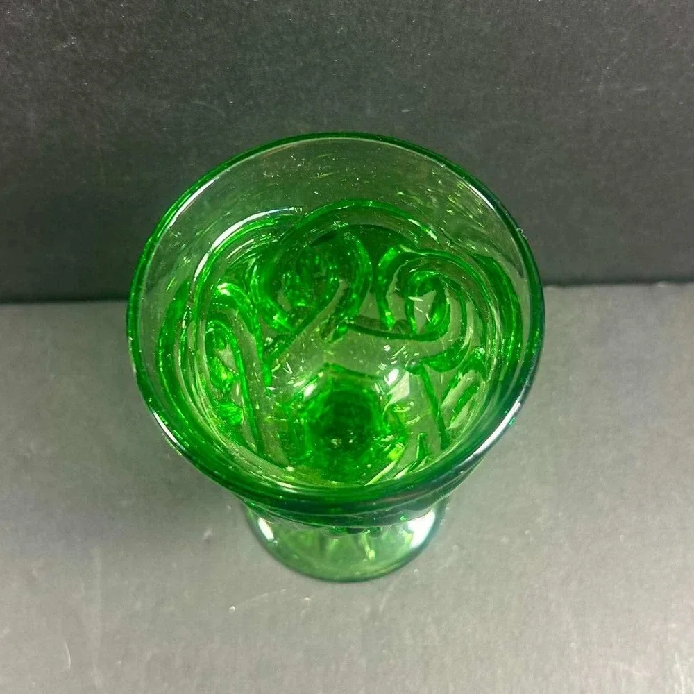 LG Wright Double Ring Goblet Green Vintage Pressed Glass Wine Water Glass